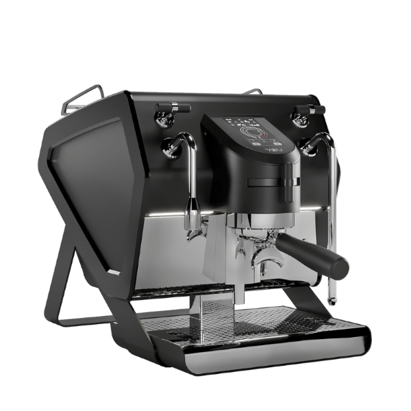 Black espresso machine on a transparent background